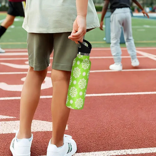 Vista 5 de Botella de agua deportiva con diseño de copo de nieve a prueba de fugas y sin BPA, con tapa con popote que mantiene el calor y el frío