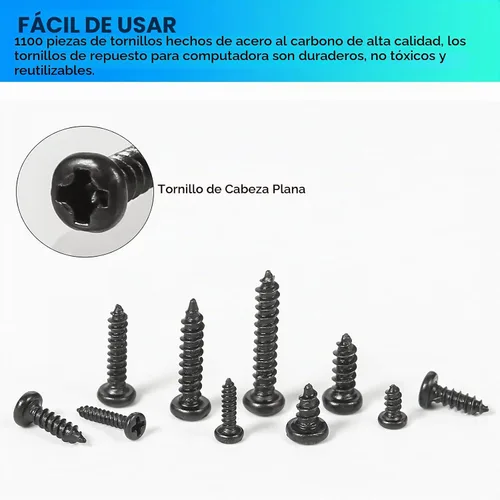 Vista 2 de Juego de 1100 tornillos de cabeza redonda para computadora laptop, mini tornillos Phillips avellanados M1.2,M1.4,M1.5,M1.7,M2 para reparación