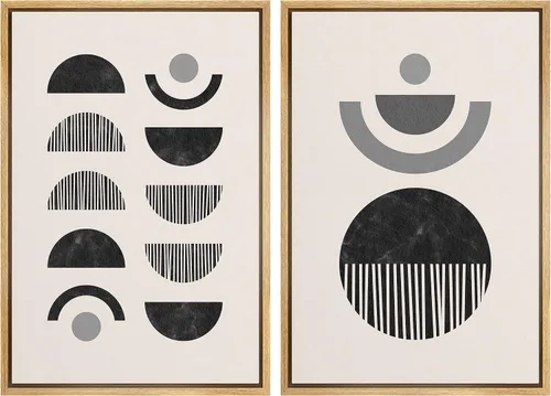 Vista 102 de SIGNFORD Lienzo enmarcado para pared, juego de arte geométrico retro de mediados de siglo, plantas forestales, ilustraciones con formas abstractas