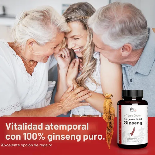 Vista 6 de Ginseng rojo coreano (raíz de 6 años) (ginsenósido mejorado) 120 cápsulas veganas