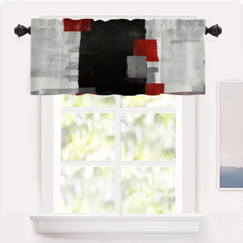 Vista 98 de Shrahala Beige and Orange Abstract Art Brushstrokes Blackout Curtain Tiers, Abstract Oil Paint Kitchen Valance Light Blocking Tier Drapes with Rod