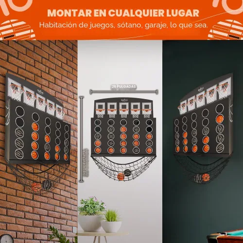 Vista 3 de SWOOC Games - Low Post Lineup™ Baloncesto Gigante Montado en la Pared 4 en Fila con Más de 5 Juegos Aro de Baloncesto para Juegos de Pared