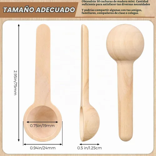 Vista 2 de Patelai 30 piezas de mini cucharas de madera a granel de 3 pulgadas