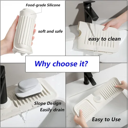 Vista 4 de Soporte de esponja protector contra salpicaduras para fregadero de cocina, bandeja de silicona para atrapa goteo para grifo, protector de fregadero