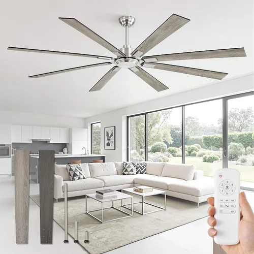 Vista 9 de Ventilador de techo de 62 pulgadas sin luz con control remoto, 8 aspas de motor CC reversible silencioso, 6 velocidades, temporizador, acabado Negro