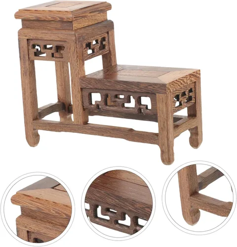 Vista 8 de DOITOOL Soporte de madera para plantas retro, soporte para macetas de jardín, para bonsái, base resistente para decoración del hogar, exhibiciones