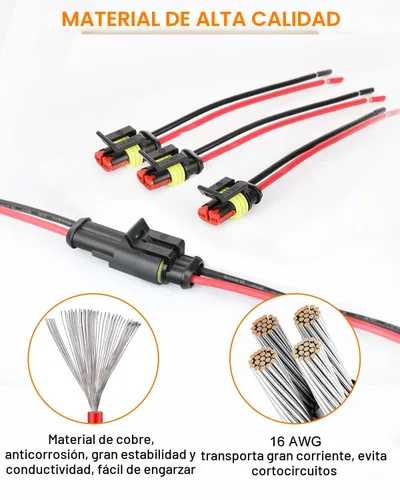 Vista 6 de NAOEVO Conector de 2 pines impermeable, conectores de 2 cables calibre 16 AWG, conectores eléctricos automotrices macho y hembra Way con tubo