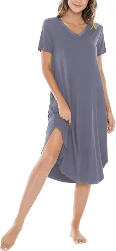 Vista 20 de NACHILA Bamboo Viscose Nightgowns for Women Cooling Short Sleeve Sleepshirt A-aqua Green
