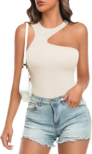 Vista 6 de Donnalla Body sexy sin mangas acanalado para mujer, body ajustado de verano