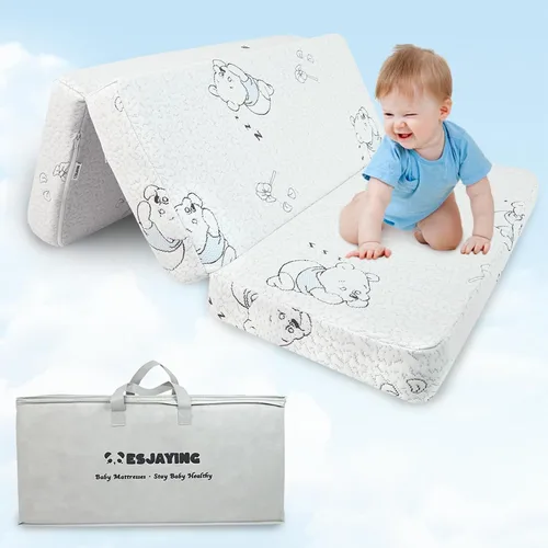 Vista 9 de Colchón Pack and Play, colchón de espuma viscoelástica de gel transpirable de 38 x 26 pulgadas para bebé pequeño, colchón de doble cara para Pack n