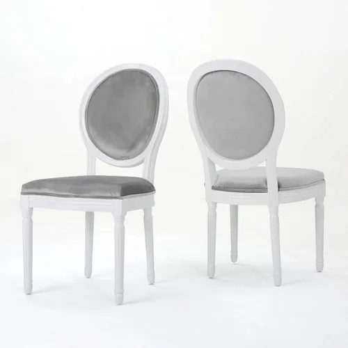 Vista 16 de Christopher Knight Home Camille - Sillas de comedor tradicionales de terciopelo, juego de 2 piezas, gris/negro brillante