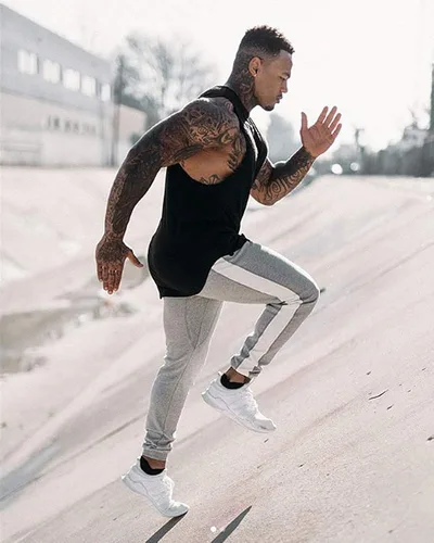 Vista 4 de FLYFIREFLY Pantalones deportivos de gimnasio para hombre, culturismo, entrenamiento, correr, pantalones deportivos ajustados