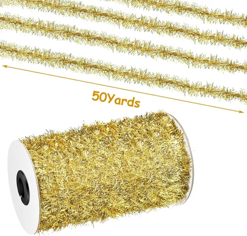 Vista 6 de Canlierr Guirnalda de oropel de Navidad de 50 yardas con purpurina fina metálica para decoración de árbol de Navidad, fiesta de cumpleaños, boda