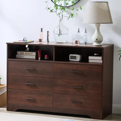 Vista 23 de LIDYUK Cómoda negra para dormitorio, cómoda de 6 cajones y cómodas, cómoda de madera moderna, cómoda de 48 pulgadas de ancho para dormitorio