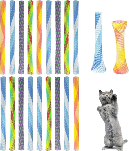 Vista 7 de Andiker 10 juguetes de tubo para gatos, malla de nailon de 5.1 pulgadas, telescópico plegable de plástico para gatos, elegante juguete multicolor