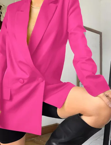 Vista 4 de EXTRO&VERT Blazer de gran tamaño de manga larga con solapa y botones para mujer, chaqueta casual de traje de oficina