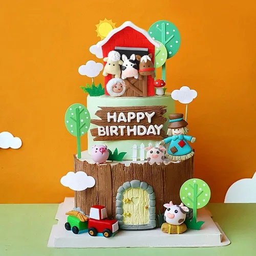 Vista 8 de JeVenis Little Farm - Juego de decoración de tartas de animales de granja, ovejas, vacas, cerdos para baby shower y fiestas de cumpleaños