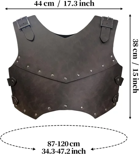 Vista 6 de HiiFeuer Armadura medieval de piel sintética para el pecho, armadura de cuerpo de arquero mercenario retro, chaleco ajustable para Ren Faire