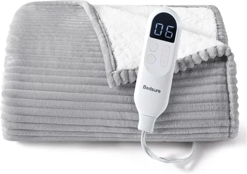 Vista 12 de Bedsure GentleSoft - Manta eléctrica individual – Manta térmica de franela suave acanalada, calefacción con 6 ajustes de tiempo (hasta 10 horas), 6