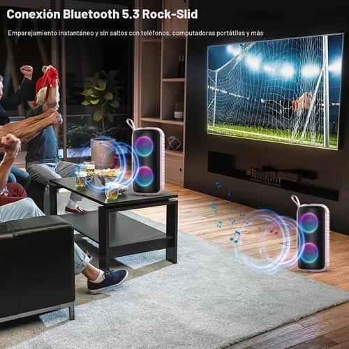 Vista 4 de Altavoz Bluetooth, altavoz inalámbrico portátil 2026, 24 W súper fuerte, emparejamiento TWS, luces RGB coloridas, IPX7 impermeable, tiempo