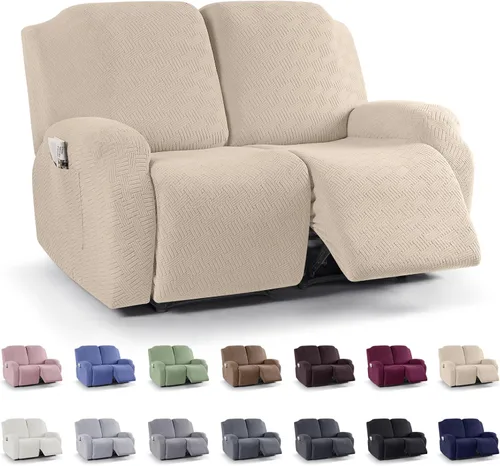 Vista 38 de KinCam Fundas para Reclinables, Fundas Elásticas para Sillas Reclinables, Fundas para Sofá Reclinable con Rayas Jacquard, Fundas Protectoras de Negro