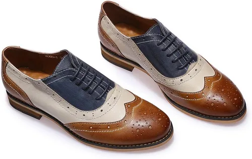 Vista 7 de Mona flying Zapatos de cuero perforados con cordones Oxfords Brogue Wingtip Derby para mujer
