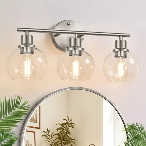 Vista 19 de Indoi Juego de 2 apliques de pared negros mate, lámparas de tocador de vidrio transparente con base E26, luces de pared reversibles arriba o abajo