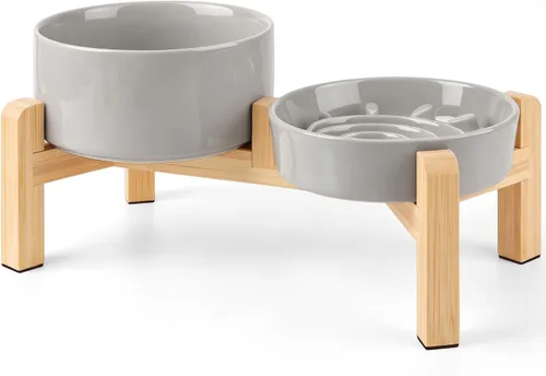 Vista 10 de Cuenco elevado para perros de alimentación lenta, 0.8 tazas de cerámica elevado con soporte inoxidable, cuenco elevado para perros de 6.3 pulgadas