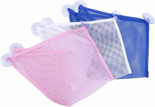 Vista 5 de chil Organizador de juguetes de baño con 3 ventosas fuertes montadas para baño/ducha, solución de almacenamiento, red de almacenamiento de juguetes
