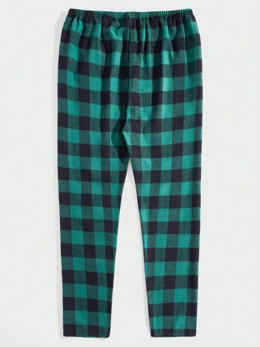 Vista 2 de OYOANGLE Men's 2 Piece Plaid Print Elastic Waist Sleep Pants Set Regular Fit Pajama Trousers