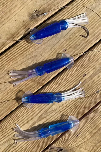 Vista 6 de (7 pulgadas de calamar) Squid Daisy Chain Trolling Señuelo de pesca de agua salada y pesca Teaser Combo con gancho de curricán de acero inoxidable