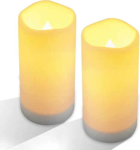 Vista 7 de NURADA Velas solares grandes para exteriores, juego de velas recargables impermeables sin llama, resina blanca, luz LED, batería solar recargable