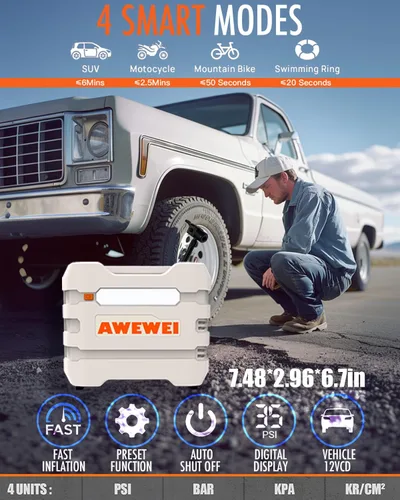 Vista 3 de Compresor de aire portátil para inflado de neumáticos, bomba de aire de 150 PSI para neumáticos de automóvil, bomba automática de inflado rápido