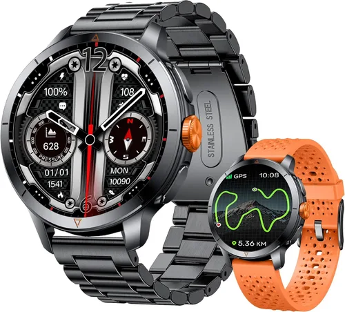 Vista 10 de Reloj Inteligente Resistente, 1.6" AMOLED GPS, 5ATM Impermeable - Negro