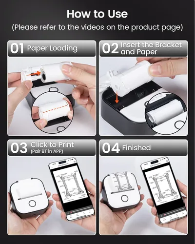 Vista 7 de Memoking Mini impresora - impresora adhesiva T02 máquina sin tinta del Negro