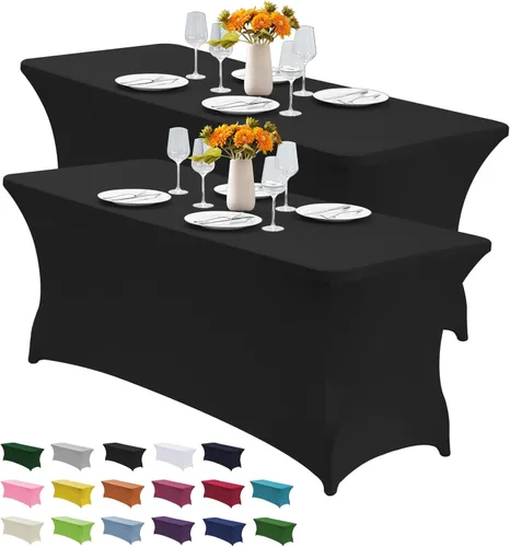 Vista 30 de CWK - Funda de mesa de elastano elástica impermeable de 4 pies para mesas rectangulares - Mantel elástico ajustable para mesas plegables, tela