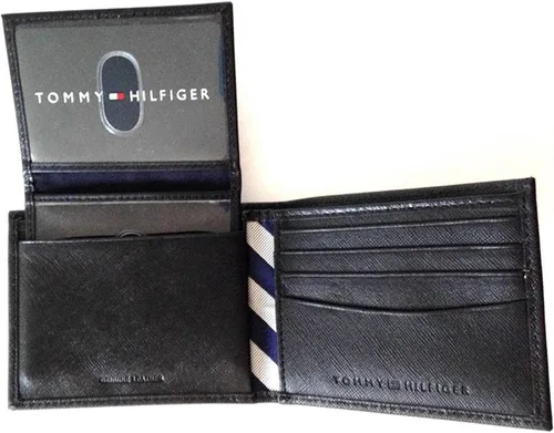 Vista 3 de Tommy Hilfiger Billetera Billetera Billfold de cuero para hombre con tarjeta de crédito (azul marino), Negro