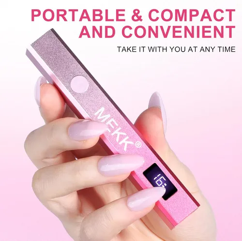 Vista 8 de MEKK Luz UV de mano de metal para uñas de gel, mini lámpara de uñas LED UV inalámbrica con pantalla LED y lámpara de curación flash alimentada por