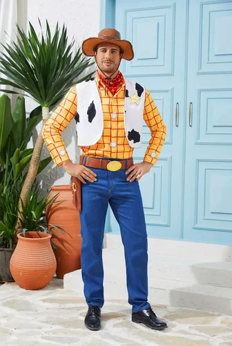 Vista 2 de LILLIWEEN Woody - Disfraz de vaquero para adultos, disfraz de sheriff para Halloween, disfraz de uniforme de Halloween