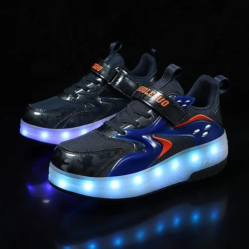 Vista 4 de CEIEOE Zapatos con ruedas para niños 4 ruedas mejoradas, modelo 16 LED, recargable, colorido, para niñas, niños, tenis retráctiles, zapatos