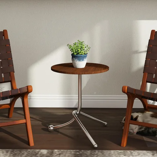 Vista 2 de Mesa auxiliar redonda pequeña 15.75 ″ x19.69 ″ - Mesas auxiliares modernas para espacios pequeños y sala de estar