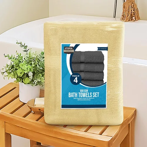 Vista 7 de Toallas de baño de algodón de lujo de 700 GSM (4 unidades, 27 x 54 pulgadas) por Utopia, Beige
