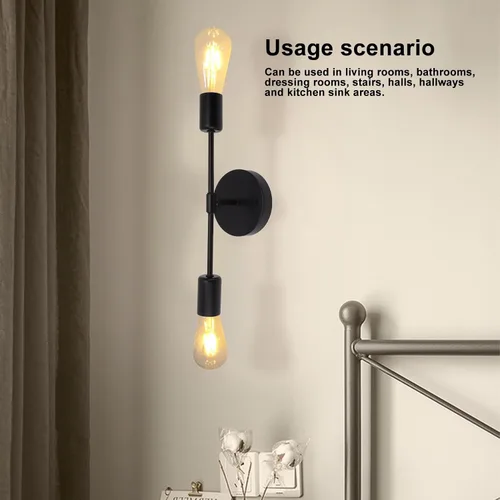 Vista 3 de Juego de 2 apliques de pared dobles para interiores, E27 E26, luces de pared modernas, 85 a 265 V, arriba y abajo, para sala de estar, dormitorio