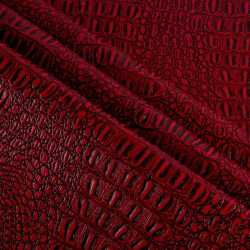 Vista 3 de Piel sintética Gator rojo/negro, tela por yarda