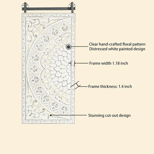 Vista 2 de LuxenHome - Arte de pared de madera tallada, esculturas de pared de madera de 33 pulgadas, paneles 3D con patrón floral, decoración de pared
