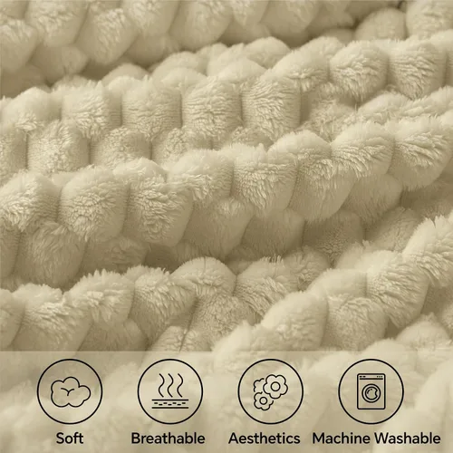 Vista 3 de BEDELITE Manta de forro polar para sofá y cama, manta decorativa de jacquard 3D de almendra, súper suave y acogedora, manta mullida cálida adecuada