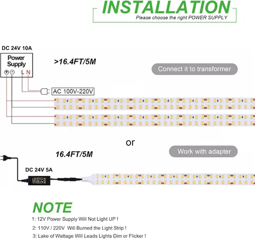 Vista 7 de JOYLIT Tira LED de 24 V 3000 K blanco cálido doble fila 16.4FT 792LM/FT UL listado