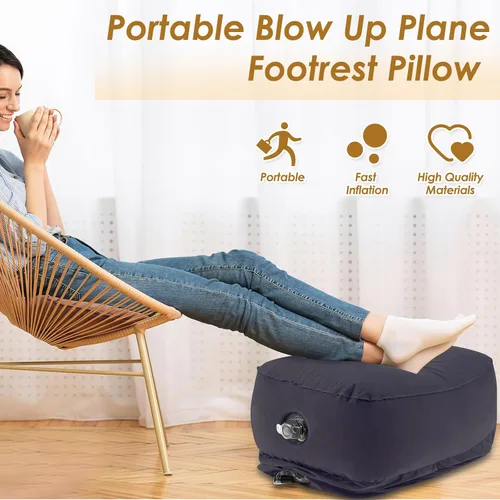 Vista 2 de Almohada inflable con reposapiés para viajes, cama ajustable de 3 capas de altura para avión para niños, artículos esenciales de viaje para adultos