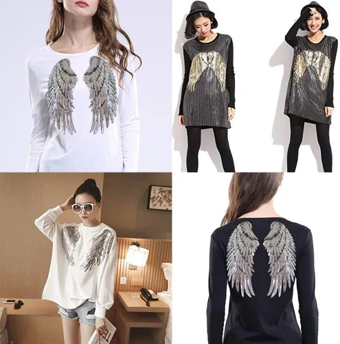 Vista 6 de LOCOMO Parche para coser con alas de ángel de lentejuelas grandes para decoración de ropa y chaqueta