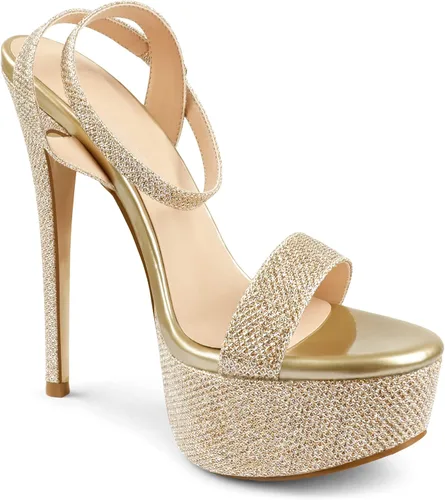 Vista 6 de MERUMOTE Tacones de plataforma para mujer, sandalias de tacón alto para fiesta, zapatos de noche nupcial